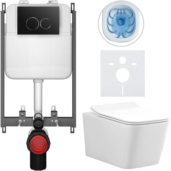CERANO - Kompletní WC set Basic/Forte - bílá lesklá - WC tlačítko Dualo/Černá - pro zazdění - 51x36 CER-8050BD86111