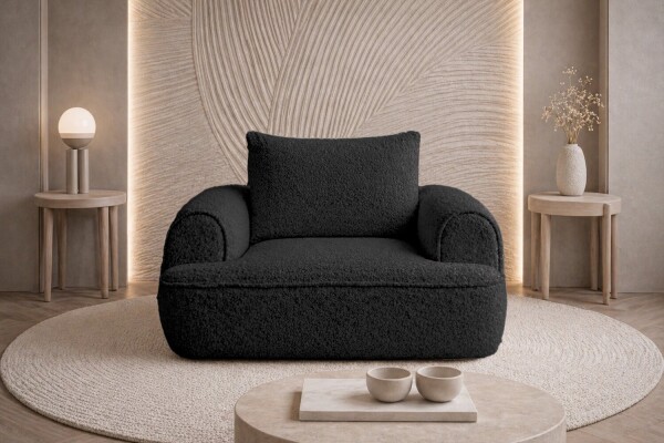 FRONTI Křeslo FLAVIO MAXI - černé - bouclé - NOW OR NEVER 100