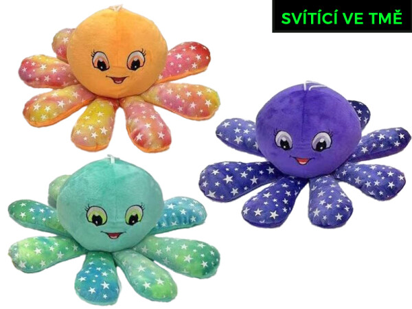 Plyšová chobotnička 15 cm svítící ve tmě - mix barev