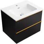 CERANO - Koupelnová skříňka Velora - černá matná, úchytka zlatá + keramické umyvadlo Novo - bílá lesklá - 61x54,5x46,5 CER-979899
