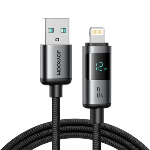 Joyroom S-A16 Pro Prism Series Nabíjecí kabel s displejem USB-A (M) - Lightning (M) 3A 1.2m černá (6956116722586)