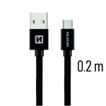 Swissten 71522101 USB 2.0, zástrčka A - zástrčka micro B, opletený, 0,2m, černý