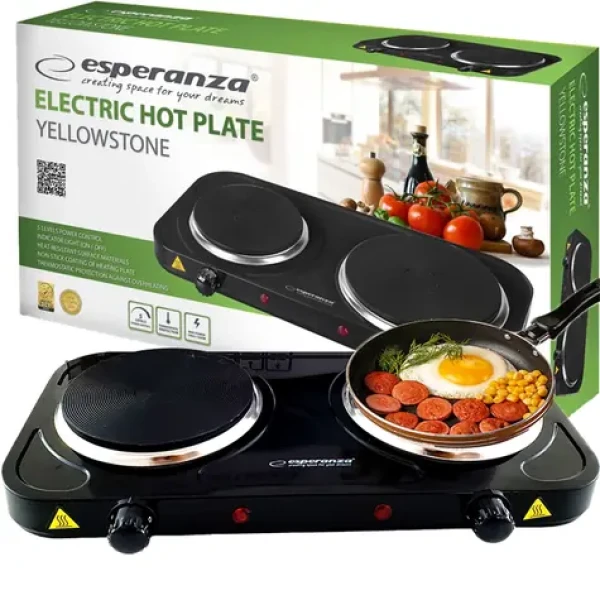 Esperanza EKH007K Yellowstone elektrický vařič černá / 2 topné desky / 2500 W / 5 teplotních stupňů (AGDESPKTU0010)