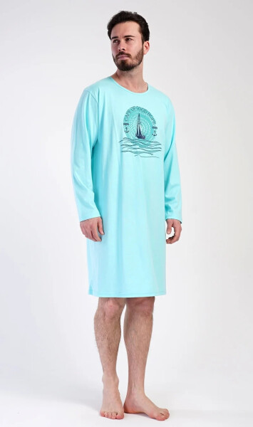 Pánská noční košile s dlouhým rukávem Jachting - Vienetta mentolová - modrá M