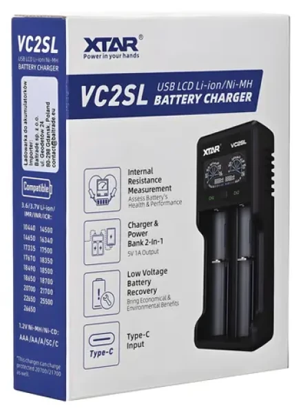 XTAR VC2SL / Nabíječka baterií / Li-Ion, Ni-MH, Ni-Cd / LCD displej / USB / pro 2 baterie (VC2SL)