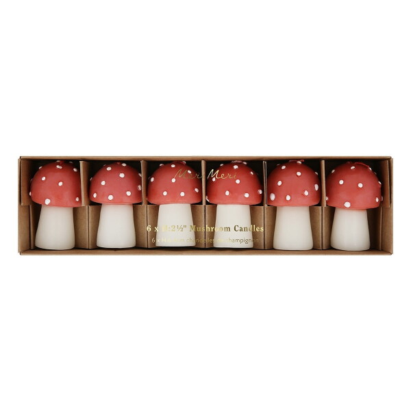 Meri Meri Svíčka muchomůrka Mini – set 6 ks, červená barva