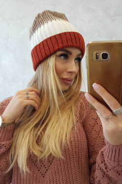 Fleecová čepice Bojana K265 červená+ecru+beige UNI