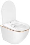 REA - Závěsná WC mísa včetně sedátka Carlo Mini Flat bílá/zlatý proužek REA-C1222