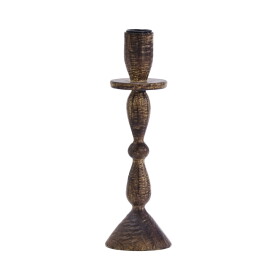 MADAM STOLTZ Dřevěný svícen Dark Natural 23 cm, přírodní barva, dřevo