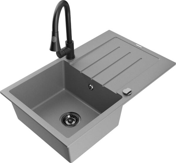 MEXEN - Bruno granitový dřez 1 s odkapávačem včetně baterie Elia, šedá 6513-71-670101-70-B