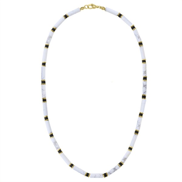 Luxusní pánský náhrdelník Antonio Gold - bílý howlit, zlatý hematit, Bílá/čirá 45 cm