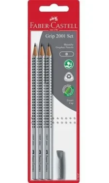 Faber-Castell Grip 2001 / Grafitová tužka / trojhranná / tvrdost B / 3 ks + guma (117097)