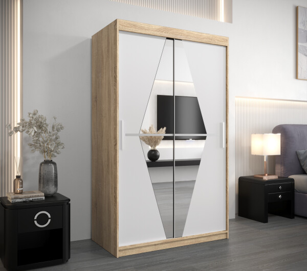 Šatní skříň Abi Bo Barva korpusu: Dub Sonoma, Rozměry: 120 cm, Dveře: Bílá