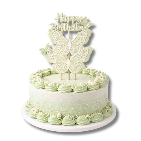 Dortisimo Zápich do dortu Happy Birthday s motýly zelený (4 ks)