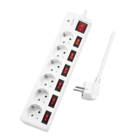LogiLink Prodlužovací kabel 6x zásuvka bílá / Prodlužovací kabel / 1,5 m / 230V-16A / vypínače (LPS250)