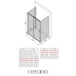 CERANO - Třístěnný sprchový kout Varone LINE U L/P - 6 mm - černá matná, grafitové sklo - 130x70x195 - posuvný CER-8050BD7839