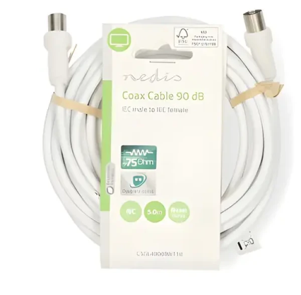 Nedis Koaxiální kabel IEC(M)-IEC(F) bílý / Koaxiální kabel / 75 Ohm / 5 m / Dvojité stínění (CSGL40000WT50)