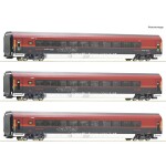 Roco 74030 3dílná sada průběžných vozů ICE 1 Redesign 2005 značky DB-AG Třída 1, třída Avmz 801.0, třída 2, třída Bvmz 8