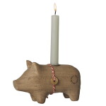 Maileg Svícen Wooden Nature Pig Small, přírodní barva, dřevo