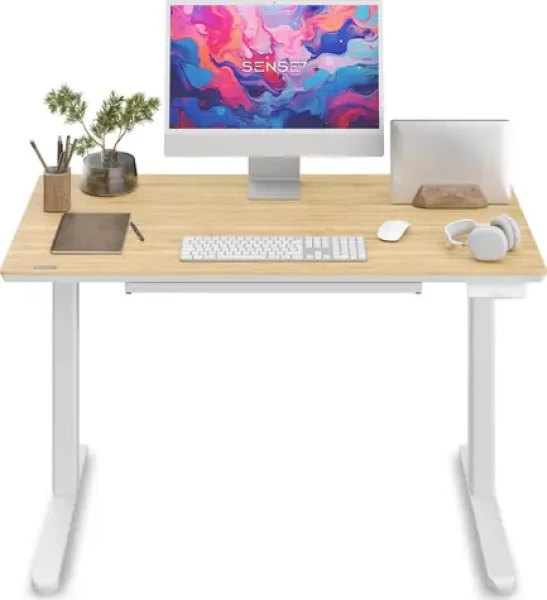 SENSE7 NEWAI Pracovní stůl bílá-bambus / elektricky nastavitelná výška / 120 x 60cm / nosnost 50kg (5902659846969)