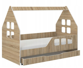 DumDekorace Dětský domeček na postel se šuplíkem 160 x 80 cm v provedení dub sonoma pravý