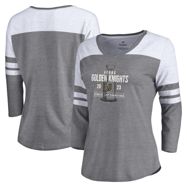 Fanatics Dámské tričko Vegas Golden Knights 2023 Stanley Cup Champions Shootout Tri-Blend 3/4 Sleeve V-Neck Velikost: