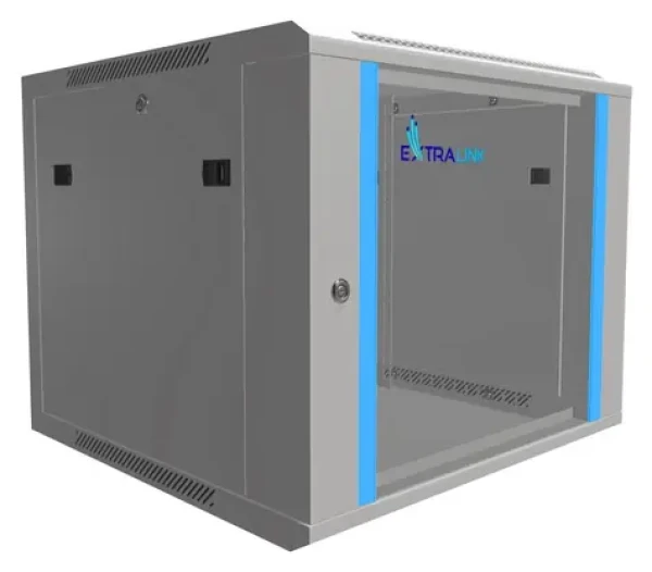 Extralink 19" nástěnný rozvaděč 9U 600x600 šedá / Nástěnný rozvaděč / nosnost 60 kg / skleněné dveře (EX.8581)