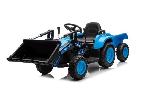 Mamido Dětský elektrický traktor s radlicí a přívěsem modrý