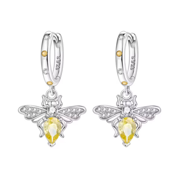 Stříbrné náušnice s motivem včelky - stříbro 925/1000, Žlutá
