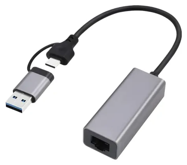 Gembird A-USB3AC-LAN-01 šedá / Gigabitový síťový adaptér / 1x LAN / USB-A + USB-C / USB 3.1 (A-USB3AC-LAN-01)