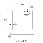 CERANO - Sprchová vanička samonosná čtvercová Piato - litý mramor - bílá lesklá - 80x80 - s nožičkami CER-680573