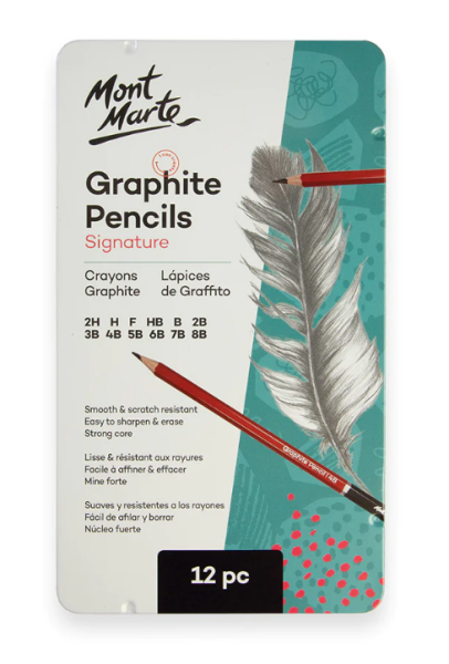 Mont Marte sada grafitových tužek 12 ks 8B-2H kovový box