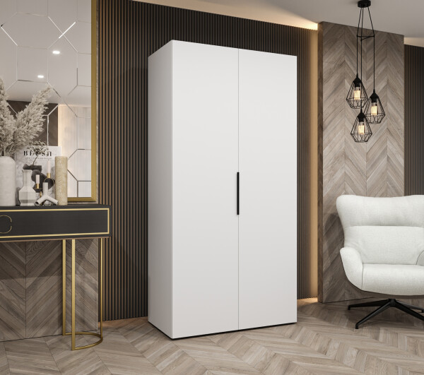 Šatní skříň Abi Marbella 1 Rozměry: 100 cm, Pásky / úchyty: Černá, Barva korpusu + barva dveří: Bílá + Bílá