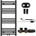 CERANO Koupelnový radiátorový set Benito - kombinované vytápění, termo tyč - středové připojení 50 mm - 300W - černá matná - 1000x450 mm