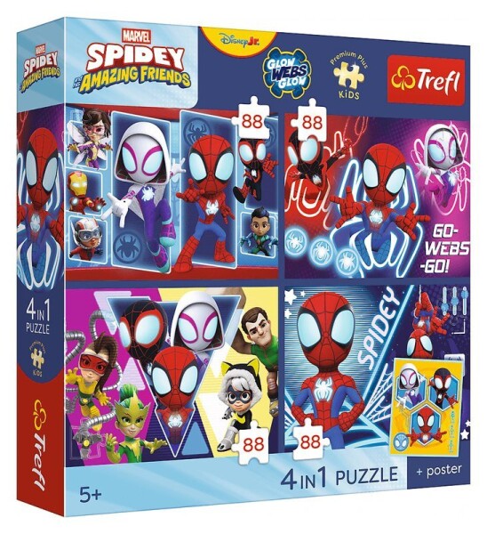 Puzzle Spidey a jeho úžasní přátelé: Pavoučí den 4x88 dílků