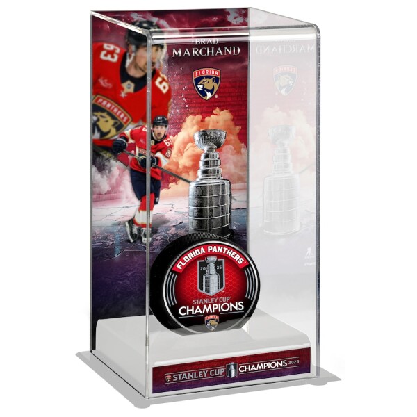Fanatics Vitrína na puk (bez puku) Brad Marchand #63 Florida Panthers NHL 2025 Stanley Cup Champions Logo Deluxe Tall Hockey Puck Case