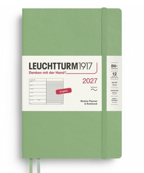 Týdenní plánovač Zápisník Sage, Paperback B6+ 2027, Softcover, anglicky