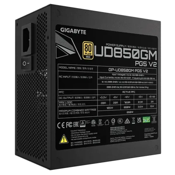 GIGABYTE UD850GM PG5 V2 černá / Zdroj / 850W / ATX 3.1 / 80PLUS Gold / modulární / 120mm ventilátor (GP-UD850GM PG5 V2)