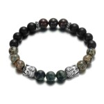 Luxusní náramek Buddha - nebeská perla, lesní achát, červený jaspis, Barevná/více barev 19 cm