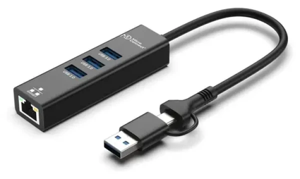 MicroConnect Premium USB 3.2 Gen 1 Hub / USB hub / 4× USB-A 3.2 Gen 1 / 5 Gbps / kabel 0,3 m (USBHUB-RJ45-2IN1)