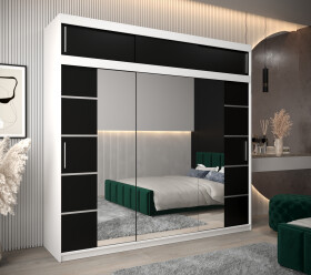 Šatní skříň Abi V4 s nástavcem Barva korpusu: Bílá, Rozměry: 250 cm, Dveře: Černá