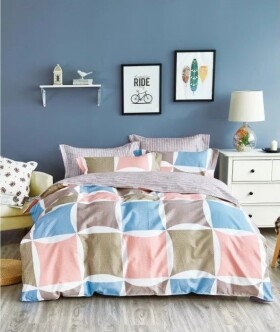 Bílé oboustranné ložní prádlo se vzorem kostek Šířka: 200 cm | Délka: 220 cm 2ks 70x80 cm (standard zdarma)