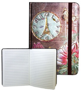 Zápisník gumičkou 178x126 mm zlatý hodinami