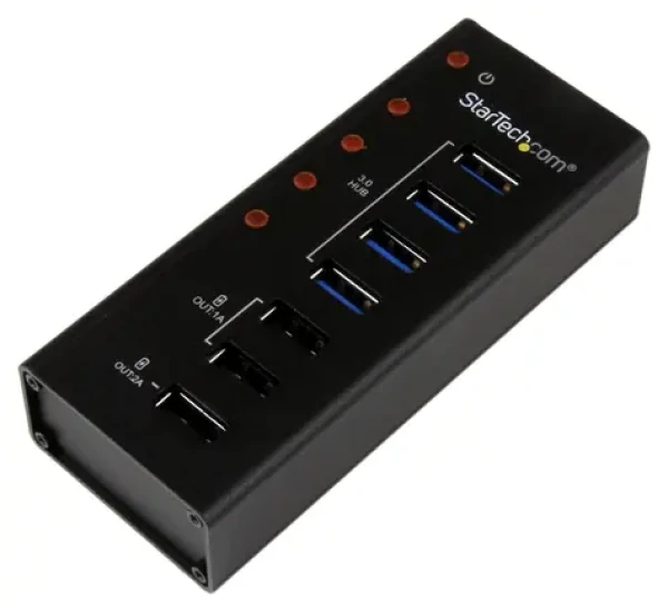 StarTech USB 3.0 Hub 7 portů černá / USB hub / 4x USB-A 3.0 / 3x nabíjecí port / hliníkové tělo (ST4300U3C3)