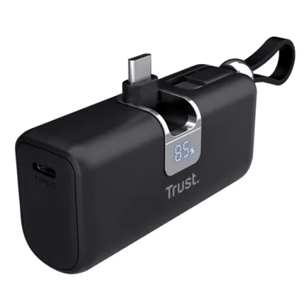 Trust Pacto 5000 PD Pocket černá / Powerbanka / 5000 mAh / USB-C PD / 20W / LED displej (26104)