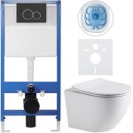 CERANO Kompletní podomítkový WC set Lite/Cesso - bílá lesklá - WC tlačítko Duo, černá matná - předstěnová instalace - 49x36 cm - 8050BD84209