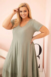 Dámské šaty plus size s krátkým rukávem a volánem z lehké viskózy khaki UNI