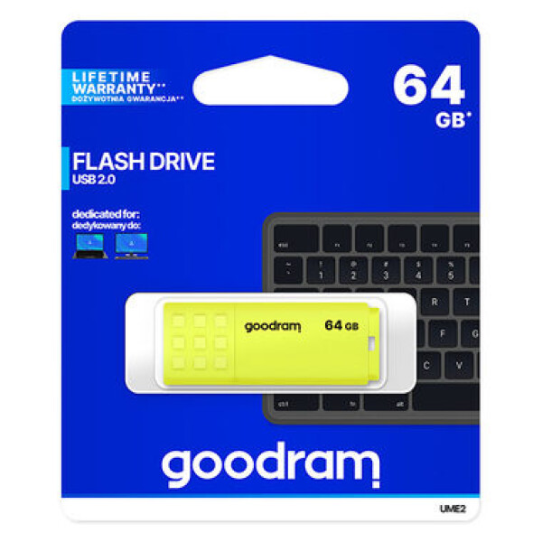 GOODRAM UME2 64GB žlutá / Flash disk / USB 2.0 / čtení: 20MBs / zápis: 5MBs (UME2-0640Y0R11)