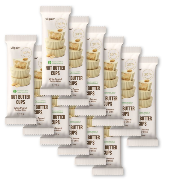 Vilgain Nut Butter Cups BIO – 12× Arašídové máslo v bílé čokoládě 39 g (3 x 13 g)