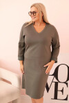 Dámská sukni Plus Size máslová s výstřihem do V a rukávem khaki UNI